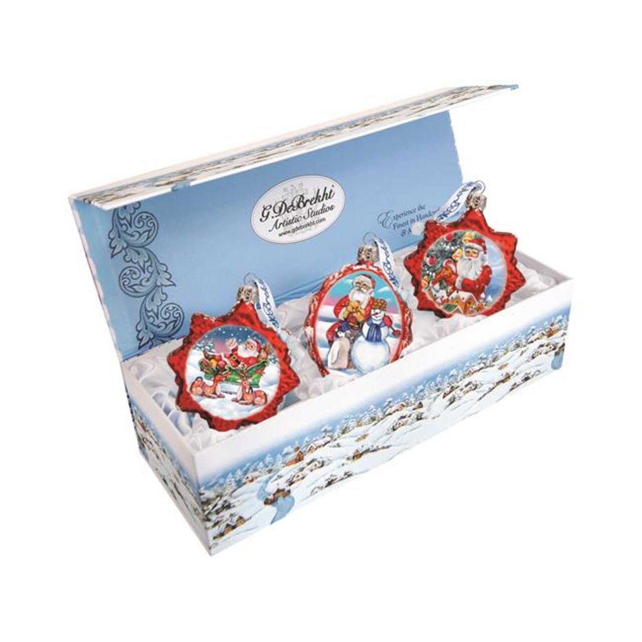 G.DeBrekht 770126S3 Christmas Gifts Glass Ornaments - Set of 3